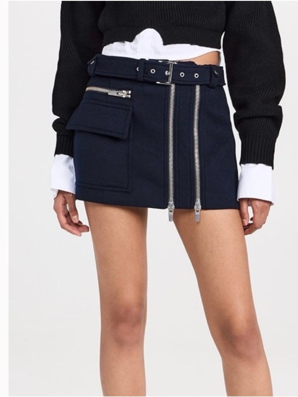 ALC Mini Skirt wool  Dual Zippers & Utility Pocket